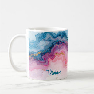 Caneca De Café Presente Personalizado de Mármore Azul Rosa para M
