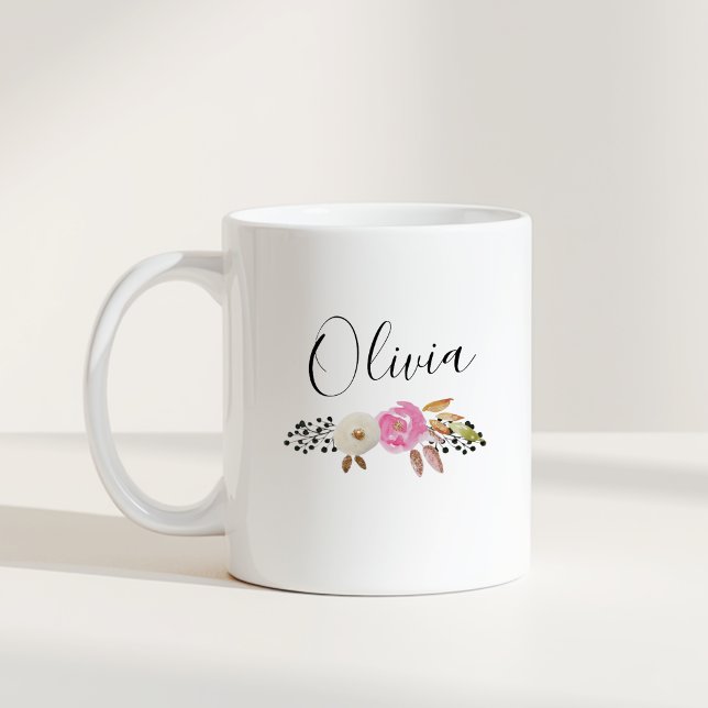 Caneca De Café Presente Personalizado de Nome com Caligrafia Flor (Criador carregado)