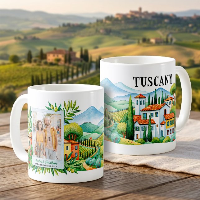 Caneca De Café Presente Personalizado de Viagem à Toscana com Fot (Tuscany Travel Photo & Name Personalized Gift Coffee Mug)