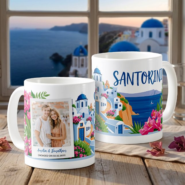 Caneca De Café Presente Personalizado de Viagem para Santorini co (Santorini Travel Photo & Name Personalized Gift Coffee Mug)