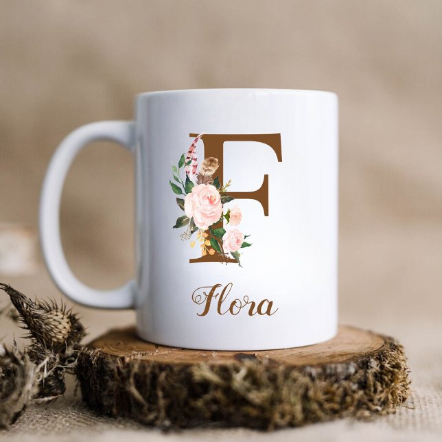 Caneca De Café Presente Personalizado Floral com a Letra F para D (Criador carregado)