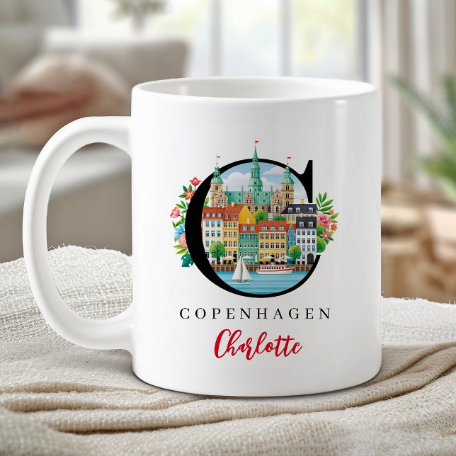 Caneca De Café Presente Personalizado Letra C Monograma de Copenh (Copenhagen Monogram Letter C Personalized Gift Coffee Mug)