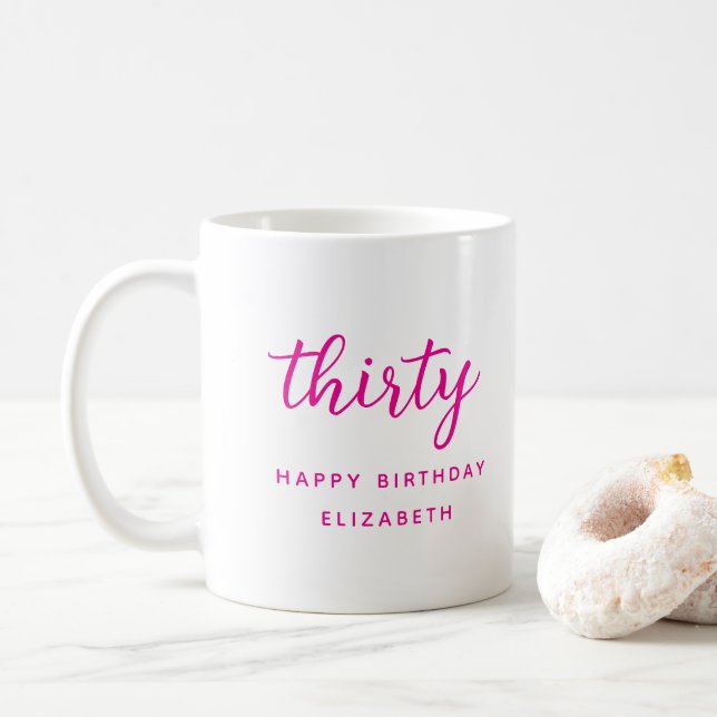 Caneca De Café Presente Personalizado Moderno Rosa para 30º Anive (Com Donut)