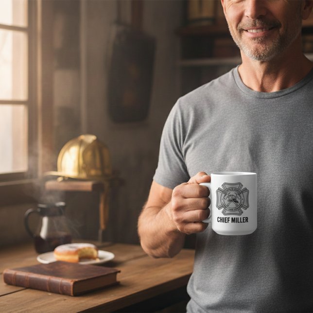 Caneca De Café Presente Personalizado Nome Bombeiro Anos de Servi (Criador carregado)