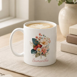 Caneca De Café Presente Personalizado para Ela Nome Floral de Fru