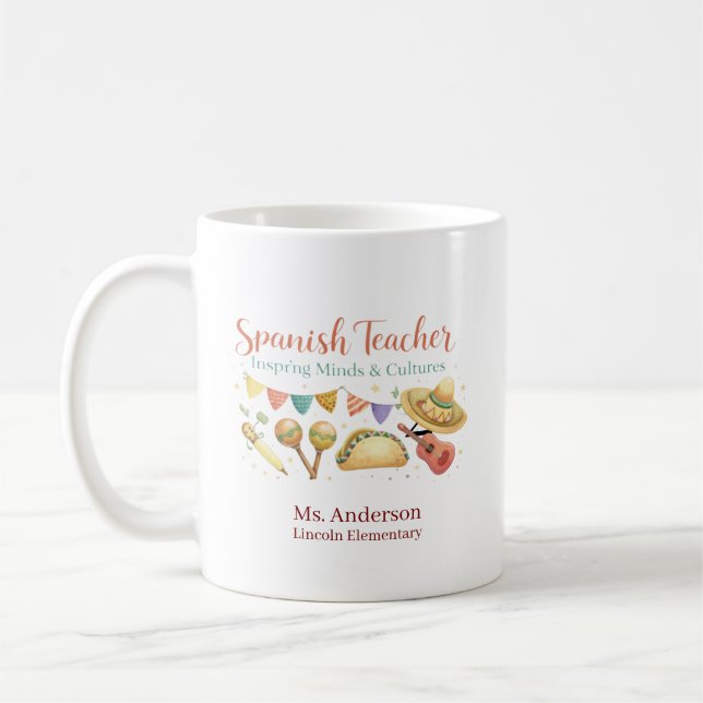Caneca De Café Presente Personalizado para Professor de Espanhol (Esquerda)