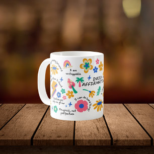 Caneca De Café Presente Retro de Empoderamento, Afirmação Floral 