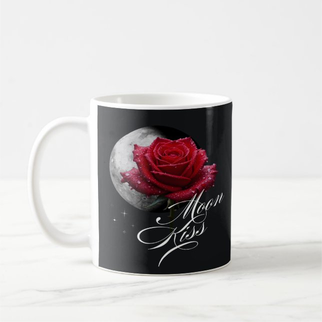 Caneca De Café Presente Romântico Rosa Vermelha Beijada pela Lua (Esquerda)