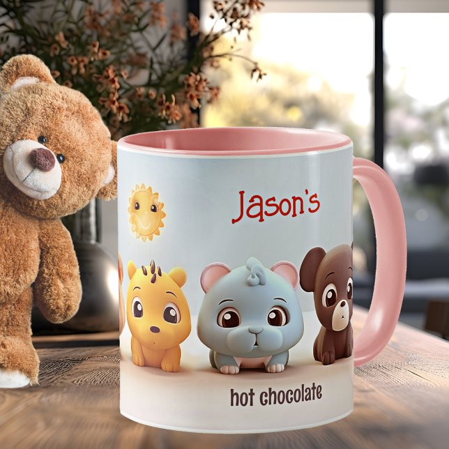 Caneca De Café Presentes brancos em cães brancos para crianças mu (Personalized mug featuring illustrations of cute whimsical dogs in lovely pastel colors)