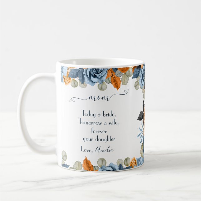 Caneca De Café Presentes da Noiva para a Mãe da Noiva em Azul Mar (Esquerda)