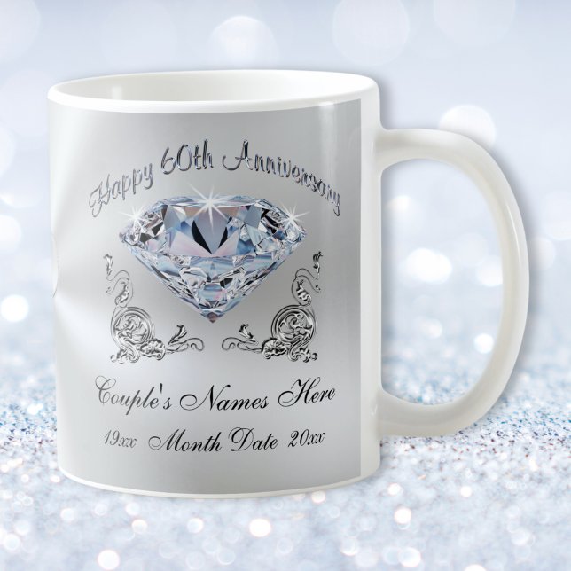 Caneca De Café Presentes de aniversário de 60 anos para avós (Cheap, 60 year wedding anniversary gift ideas. Diamond is the, 60th anniversary gift, Symbol. )