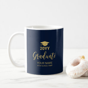 Caneca De Café Presentes de Graduação Personalizados Azul Dourado