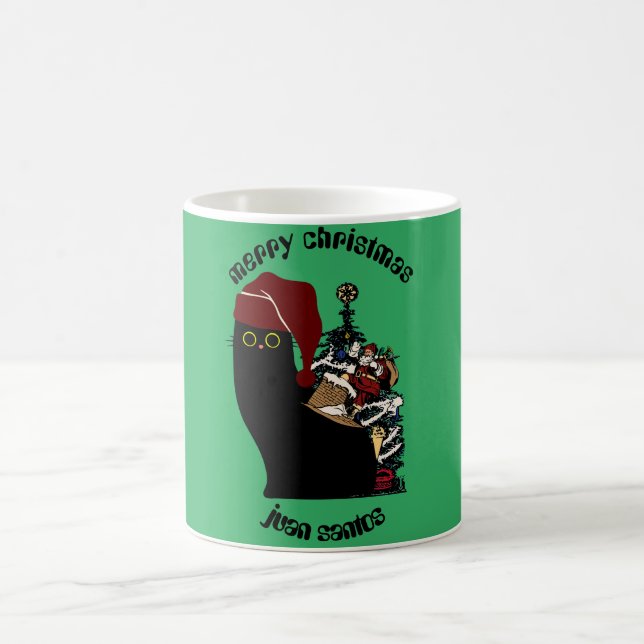 Caneca De Café presentes de natal de gatos, nome personalizado (Centro)