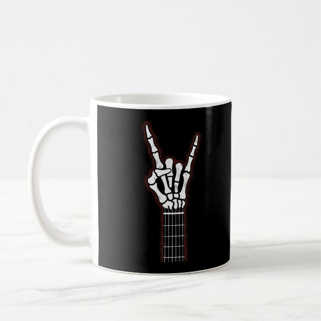 Caneca De Café Presentes De Violão Na Mão Do Rock On Skeleton (Esquerda)