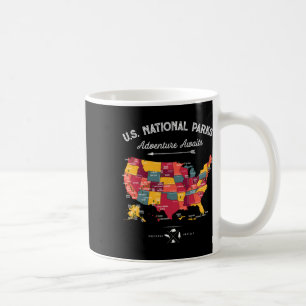 Caneca De Café Presentes do Mapa dos 62 Parques Nacionais dos EUA
