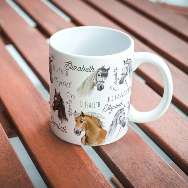Caneca De Café Presentes equestres para raparigas nome personaliz (Horse gifts for girls personalized name beautiful horse portraits collage coffee mug)