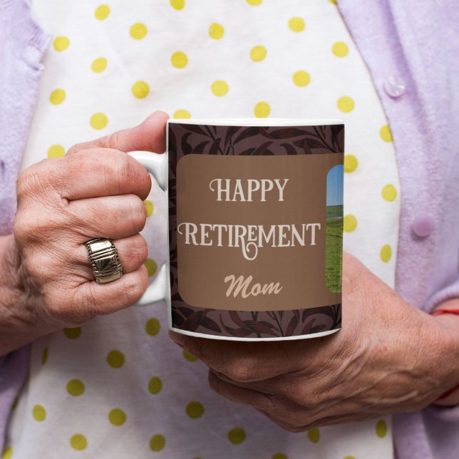 Caneca De Café Presentes felizes Personalizados para a Mãe Brown (Personalized Happy Retirement Gifts for Mom Brown Coffee Mug)