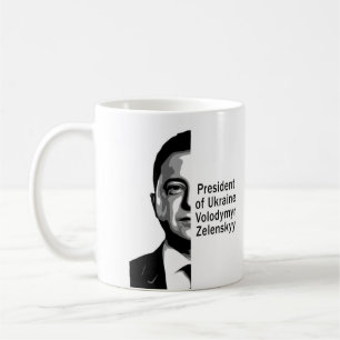 Caneca De Café Presidente ucraniano Zelenskyy Half Retrato B&W Ar