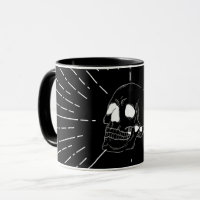 Caneca de Café Preta Arte de Crânio Gótico Minimal