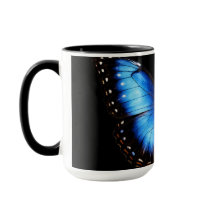 Caneca de Café Preta Borboleta Azul
