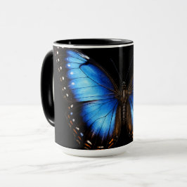 Caneca de Café Preta Borboleta Azul