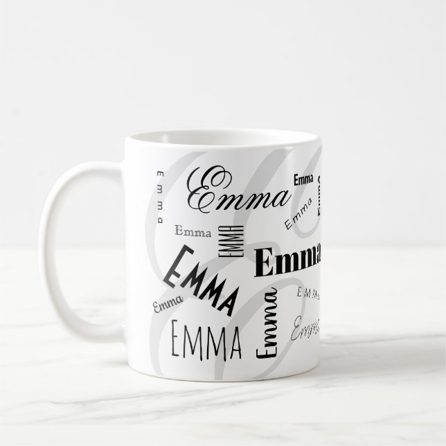 Caneca de Café Preta Branca com Nome Personalizado (Esquerda)