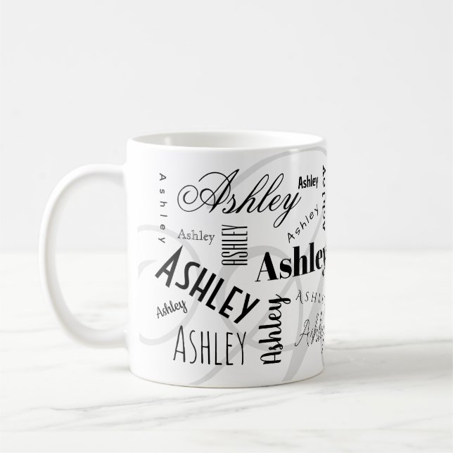 Caneca de café preta branca com nome personalizado (Esquerda)