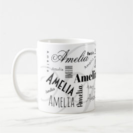 Caneca de Café Preta Branca Nome Personalizado Ame