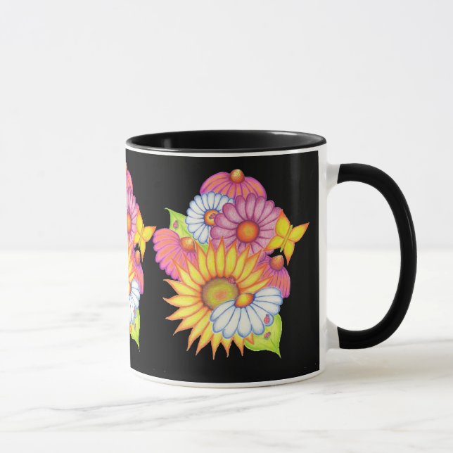 Caneca de Café Preta com Girassóis Country (Direita)