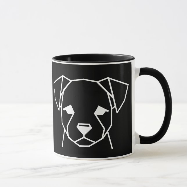 Caneca de Café Preta de Cachorro Geométrico Minima (Direita)