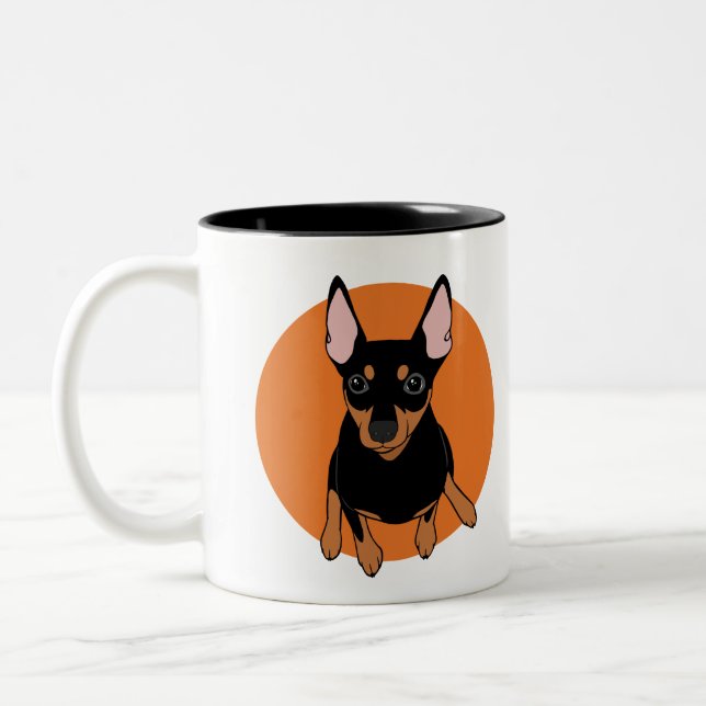 Caneca de café preta do cão do Pinscher diminuto (Esquerda)