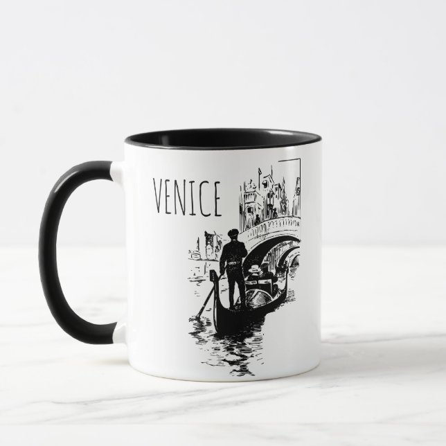 Caneca de café preta e branca de Gôndola Veneza It (Esquerda)