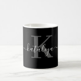 Caneca de Café Preta Personalizada com Monograma e