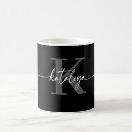 Caneca de Café Preta Personalizada com Monograma e