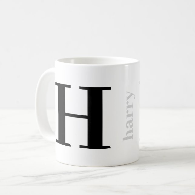 Caneca de Café Preta Prata com Nome Monograma Mode (Frente Esquerda)