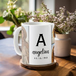 Caneca De Café Preto Branco - Colagem de Fotografias - Monograma<br><div class="desc">Personalize esta caneca de aniversário com 5 fotos, data de nascimento e nome. Uma design de caneca de aniversário personalizada um presente de excelente para um amigo ou apenas para celebrar "você"! Este modelo é completamente personalizável. Você também pode mover as coisas e mudar as cores dos elementos. Torná-lo pessoal...</div>