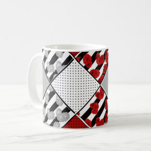 Caneca De Café Preto branco com retro em forma vermelha