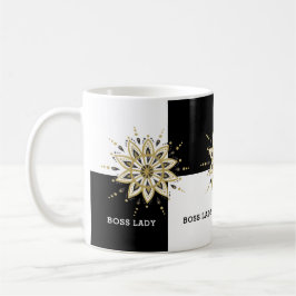 Caneca De Café Preto Branco e Dourado Mandala Chefe Lady Design