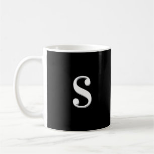 Caneca De Café Preto Branco Simples Monograma Inicial Elegante