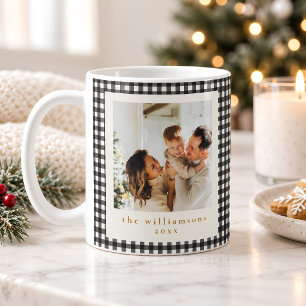 Caneca De Café Preto Branco Xadrez Personalizado Foto Natal