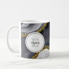 Caneca De Café Preto Dourado de Aquarela Personaliza Mug de Café