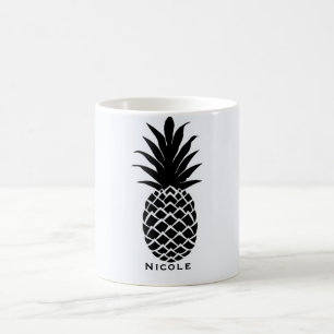 Caneca De Café Preto e Branco Abacaxi Tropical Elegante Chique