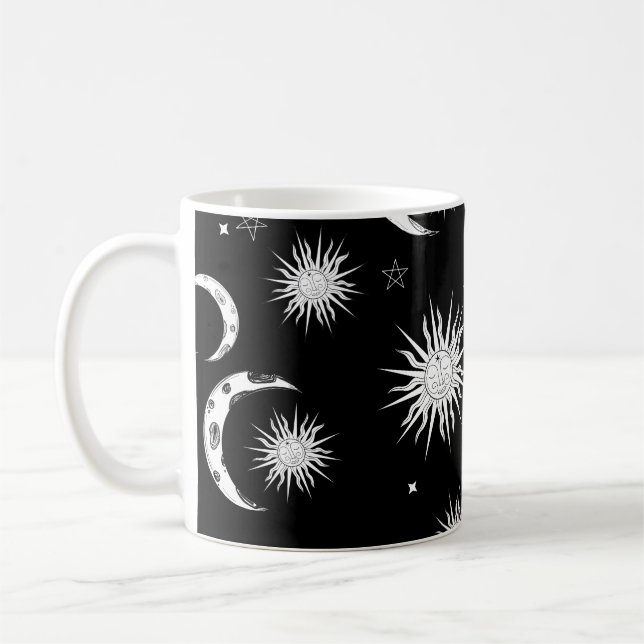 Caneca De Café Preto e Branco Caprichoso Sol Lua e Estrelas (Esquerda)