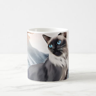 Caneca De Café Preto e Branco Fluffy Cat.