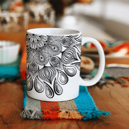Caneca De Café Preto e Branco Mandala Trippy Hippie Psicélico