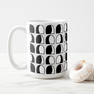Caneca De Café Preto e Branco Meio Círculo Geométrico