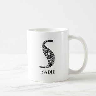 Caneca De Café Preto e Branco Moderno S e Nome Iniciais