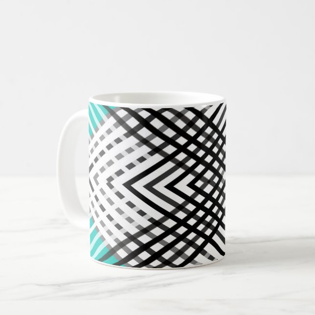 Caneca De Café Preto e branco, padrão geométrico das cinzas, hort (Frente Esquerda)