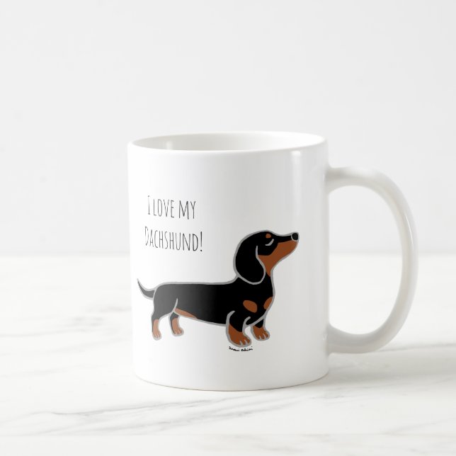 Caneca De Café Preto e Dachshund de levantamento liso de Tan (Direita)