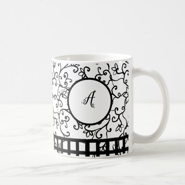 Caneca De Café Preto Floral Mínimo Negro Verificado (Direita)